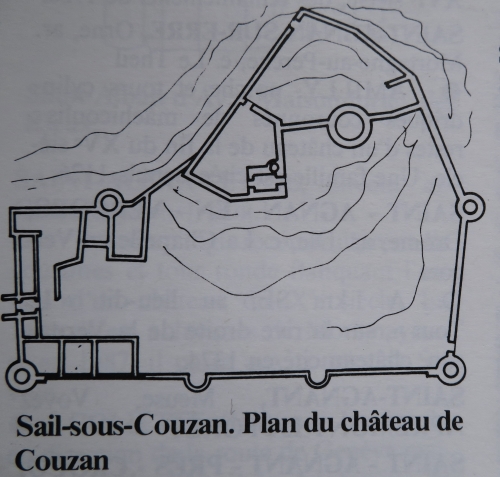 Plan du chteau de Couzan d'aprs les sources