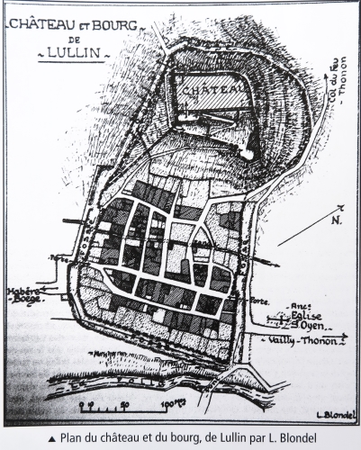 Plan du chteau et du bourg de Lullin d'aprs les sources