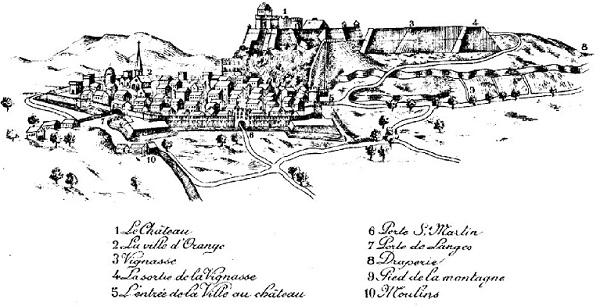 Gravure d'Orange en 1641 d'aprs les sources du site l'Amelier