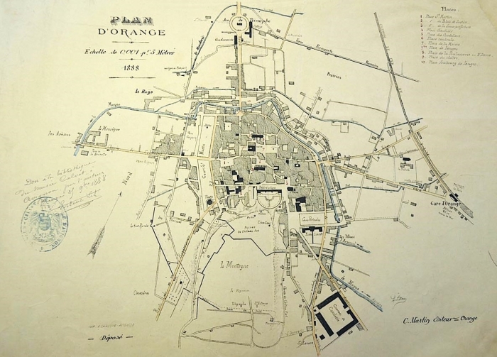 Plan du chteau et de la ville d'Orange en 1888 d'aprs le site de L'APOO